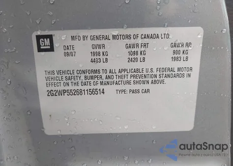 2008 Pontiac Grand Prix из США, поврежденный, VIN 2G2WP552681156514